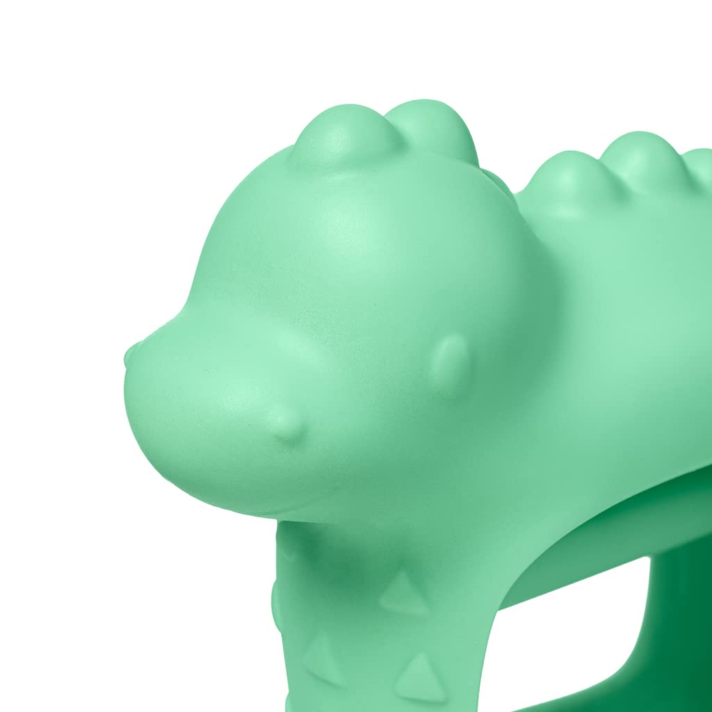 Itzy Ritzy Bitzy Grip Hand Teether - Silicone Teether for Babies - Developmental Teething Toy with Easy-to-Hold Hand Grip, Designed for Babies 3 Months & Up (Dinosaur)