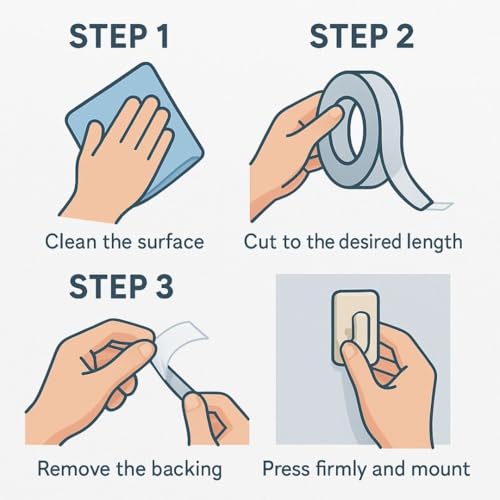 GTSE Double Sided Mounting Tape - Heavy Duty Adhesive 1.18in x 9ft Clear Nano Tape for Picture Hanging, Removable Sticky Pads, Posters, Wall Décor, Carpets, DIY Projects – Strong & Versatile Solution
