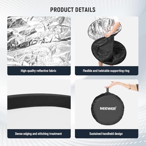 NEEWER 51 Inch/130 Centimeter Light Reflector Diffuser 5 in 1 Collapsible Multi Disc with Bag - Translucent, Silver, Gold, White, and Black for Studio Photography Lighting and Outdoor Lighting - size: 130cm