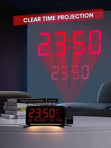 Mesqool Projection Alarm Clock Ceiling Display, with Temperature, Humidity