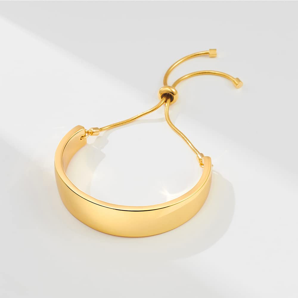WOWORAMA 14K Gold Wide Bangle Slider Bracelet for Women Gold Adjustable Slider Bracelet for Women Chunky Gold Bar Bracelet
