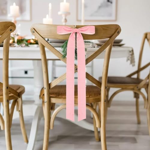 Velvet Bows for Christmas Tree Pack of 4 Large Rustic Crafts Gift Wreath Bow Ornaments for Xmas Topper Staircase Home Wedding Outdoor Interior Decor, 2" Width, 23 x 8.7 Inch (4, Pink)