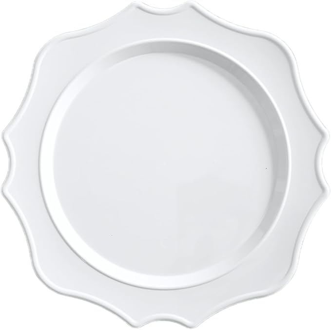" OCCASIONS " 20 Pieces 13.25'' Scalloped Disposable/Reusable Plastic Charger Plates for Wedding, (Scalloped Imperial Plain White)