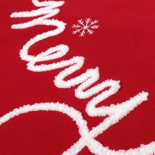 48 Inch Christmas Tree Skirt Red Small Plush Xmas Tree Mat with Merry Christmas Patterns Soft Thick Holiday Decor for Home Party