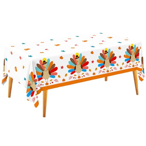 Gatherfun Turkey Thanksgiving Party Supplies - 3 Pack Disposable Plastic Tablecloth, 54”x108” Table Cover Ideal for Autumn and Thanksgiving Party Decorations - style: thanksgiving