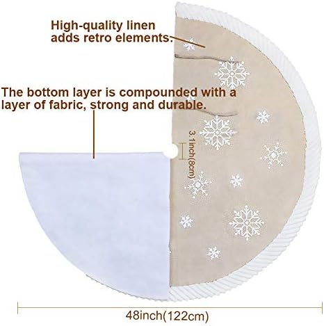 OurWarm Christmas Tree Skirt 48inch, White Snowflake Fur Burlap Tree Skirt for Xmas Decor Festive Holiday Decorations Indoor Outdoor