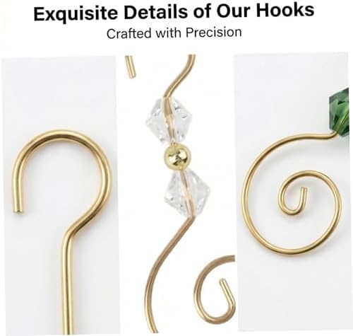 30PCS Ornament Hangers with Gold S Hooks Crystal Beads, Reusable Decorative Ornament Hangers Hooks for Holiday Decor