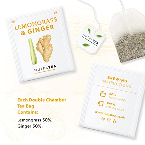 Nutra Tea - Lemongrass & Ginger Tea - 60 Tea Bags - Herbal Tea - (3 Pack)