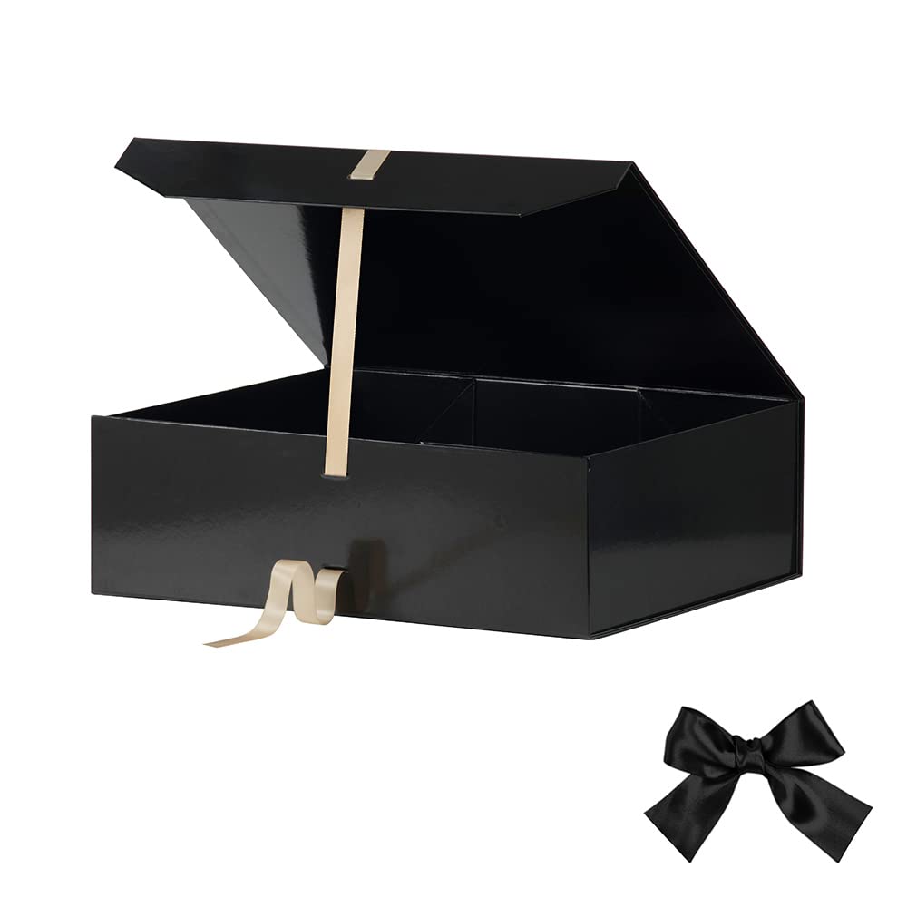 GoooodGift Extra Large Black Gift Box 16x14x5.3 Inches, Big Gift Box with Lid Magnetic Closure, Groomsman Proposal Box, Rectangle Collapsible Gift Boxes for Clothes (Glossy Black)