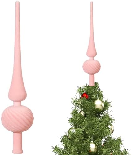Sumind 11" Christmas Finial Tree Topper Vintage Pink Velvet Ornament