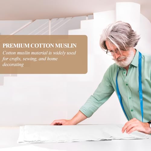 PEASUG 100% Cotton Muslin Fabric,59 inch x 10 Yards Bleached Muslin Fabric by The Yard, Medium Weight Draping Fabrics Suitable for Sewing Embroidery, Garments, Crafts Material-White - color: Bleached, size: 10 Yards