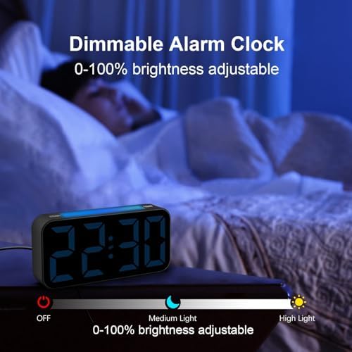 Topski Loud Alarm Clocks for Bedrooms Heavy Sleepers, Digital Bedside Clock | Plug-in, RGB Night Light, Large Display, Dual Alarm, Snooze, Dimmable, 3 Volumes