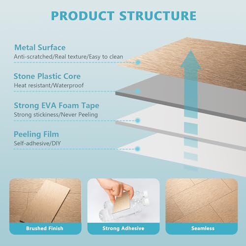 Vamos Tile 100-Piece Peel and Stick Backsplash Seamless Tile,3''x6'' Brushed Rose Gold Metal Subway Tile,Stick on Backsplash for Kitchen/Bathroom/Laundry Room - color: Brushed Rose Gold