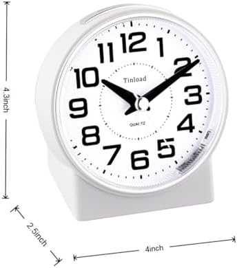 Tinload 4.3" No Ticking Analog Alarm Clock,Silent Readable for Seniors,Easy to Set,Gradual Rise Alarm,Big Numbers,On/Off Switch on Side,Gentle Wake,Snooze,Lighted on Demand,Battery Operated,White
