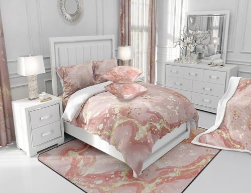 Manfei Marble Texture Fitted Sheet Pink Marble Pattern Golden Sequins Print Bedding 3pcs Microfiber Bed Sheet Set (1 Fitted Sheet + 2 Pillow Cases) Queen Size - color: Multi 17, size: Queen (60*80*16")