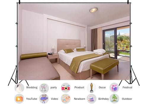 Bright White Hotel Bedroom Backdrop Modern Clean Room Garden View Window Background for Home Decor Party Decorations Tapestry Wall Hanging Photo Studio Props 5X4ft Fabric - size: 5x4ft