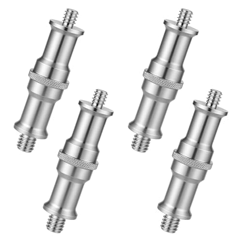 4-Pack Silver Adapter 1/4 to 3/8 Inch Metal Male Convertor Stand Spigot Stud Threaded Screw Adapter, 1/4-3/8 Tip Screw for Photography Light Stand Adapters for Studio Light Stands Coldshoe Adapters
