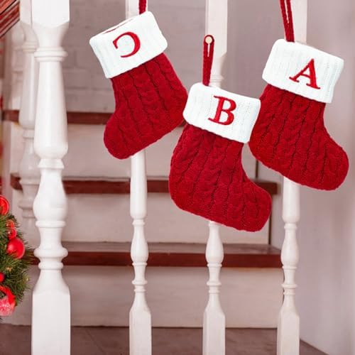 Christmas Stocking Monogram Hanging Socks 7??5.5 Inch Knit Small Sock Hanging Ornament Gift Bags for Xmas Tree Fireplace Home Decoration (K)