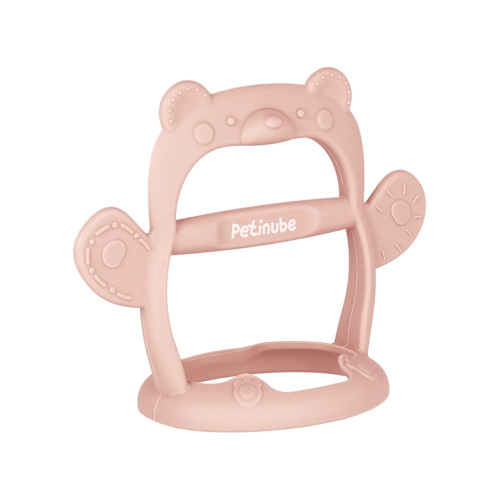 PETINUBE Baby Wrist Silicone Teether Soothing Pacifier for Infants 3+ Months Babies Made in Korea Anti-Dropping (Bear-Pale Peach Pack of 1)