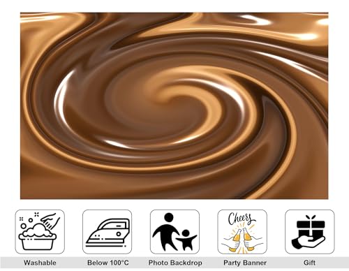 9x6ft Swirling Melted Chocolate Backdrop Smooth Rich Brown Liquid Glossy Texture Photography Background for Dessert Baking Themed Party Decorations Banner Photo Booth Props - size: 9x6ft