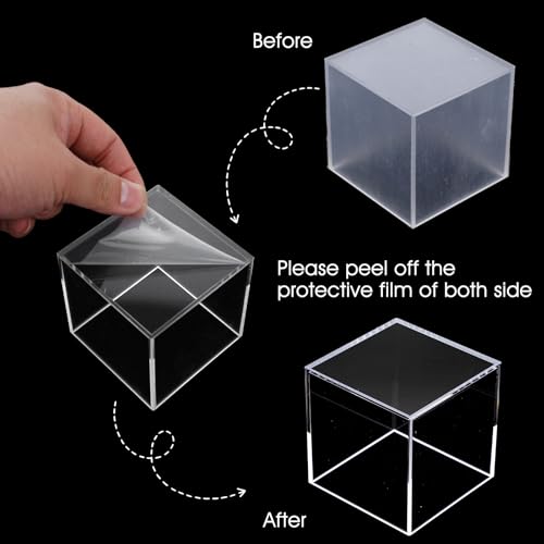 3 Pcs Acrylic Boxes for Display, 3" 4" 5" Small Square Clear Acrylic Cube with Hollow Bottoms, Nesting Riser Display Stand Shelf Food Risers for Buffet Table Dessert Collectibles Jewelry Figures Show