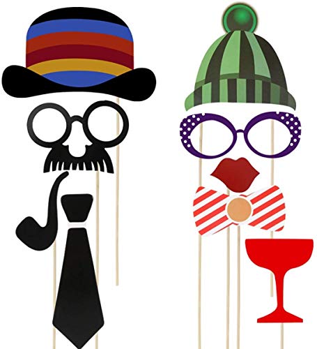 Funny Selfie Props, 89 Pieces with Sticks - Costume Dress Up Accessories for Southwestern, Carnival, Wedding, Birthday Parties