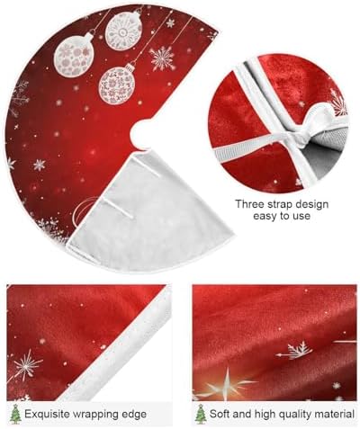 Christmas Tree Skirt 36" Winter White Snowflake Red Ball Xmas Tree Skirts Mat Round Pad for Happy New Year Holiday Party Supplies Rustic Ornaments Indoor Home Decor