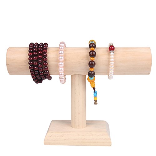ChezMax Necklace Jewelry Display Jewelry Stand Hovering T-Bar Bracelet Holder for Home Organization - color: I-Wood