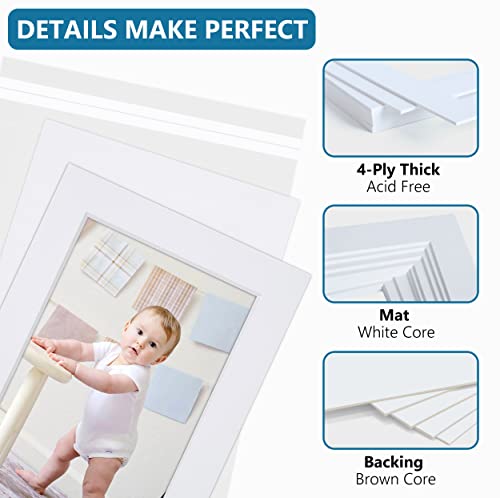 Somime 10 Pack White Photo Mats 11x14 for 8x10 with Core Bevel Cut Matte Sets, Acid Free Mat Board for Picture Frame, Photos, 11x14 Mat - Includes Pre-Cut Mats, Backing Boards and Clear Seal Bags - size: 11x14 10pack White Complete Set for 8x10