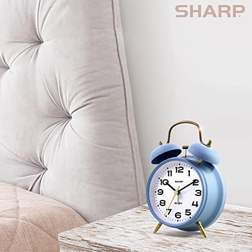 Sharp 4-Inch Twin Bell Alarm Clock for Heavy Sleepers, Cornflower Blue