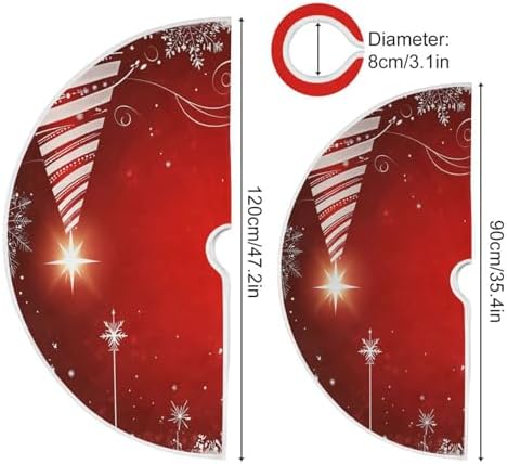 Christmas Tree Skirt 36" Winter White Snowflake Red Ball Xmas Tree Skirts Mat Round Pad for Happy New Year Holiday Party Supplies Rustic Ornaments Indoor Home Decor