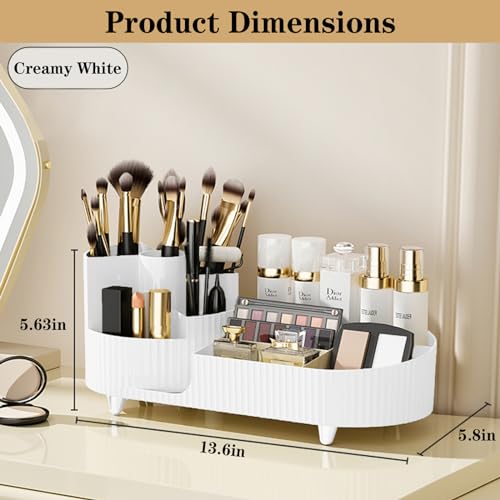 Rotating Vanity Organizer with Brush Holder, Large Spinning Makeup Skincare & Cosmetic Organizer, Countertop Perfume & Lotions Display Case (White) - color: Pure White