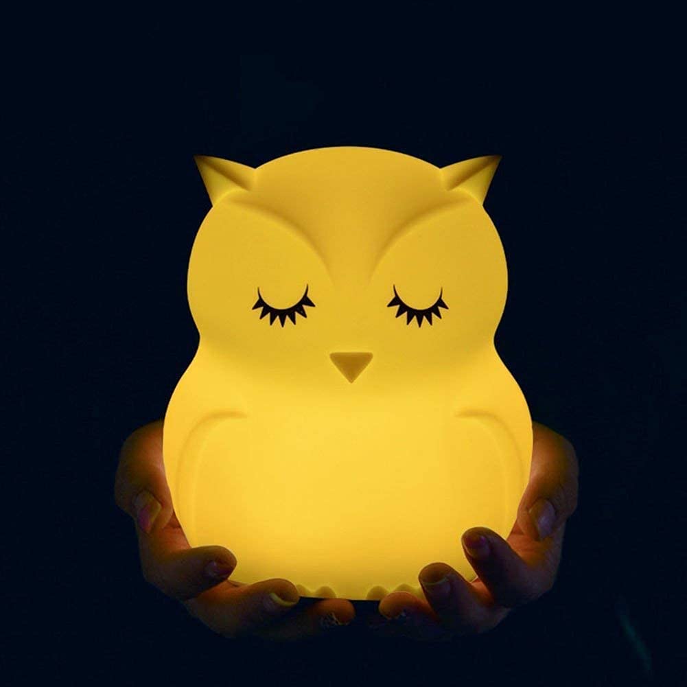 Tianhaixing Animal-Shaped Big Night Light for Children/Adults, Rechargeable LED Soft Silicone (BPA Free) Bedside Lamp, Adjustable Brightness and 9 Colors by Touch Control & Remote Control (Big Owl)