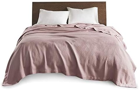Madison Park Soft Certified 100% Egyptian Cotton Breathable Cozy Blanket, Premium Waffle Knit Classic Design, Luxury All Season Lightweight Cover for Bed, Couch and Sofa, Rose Full/Queen(90"x90")