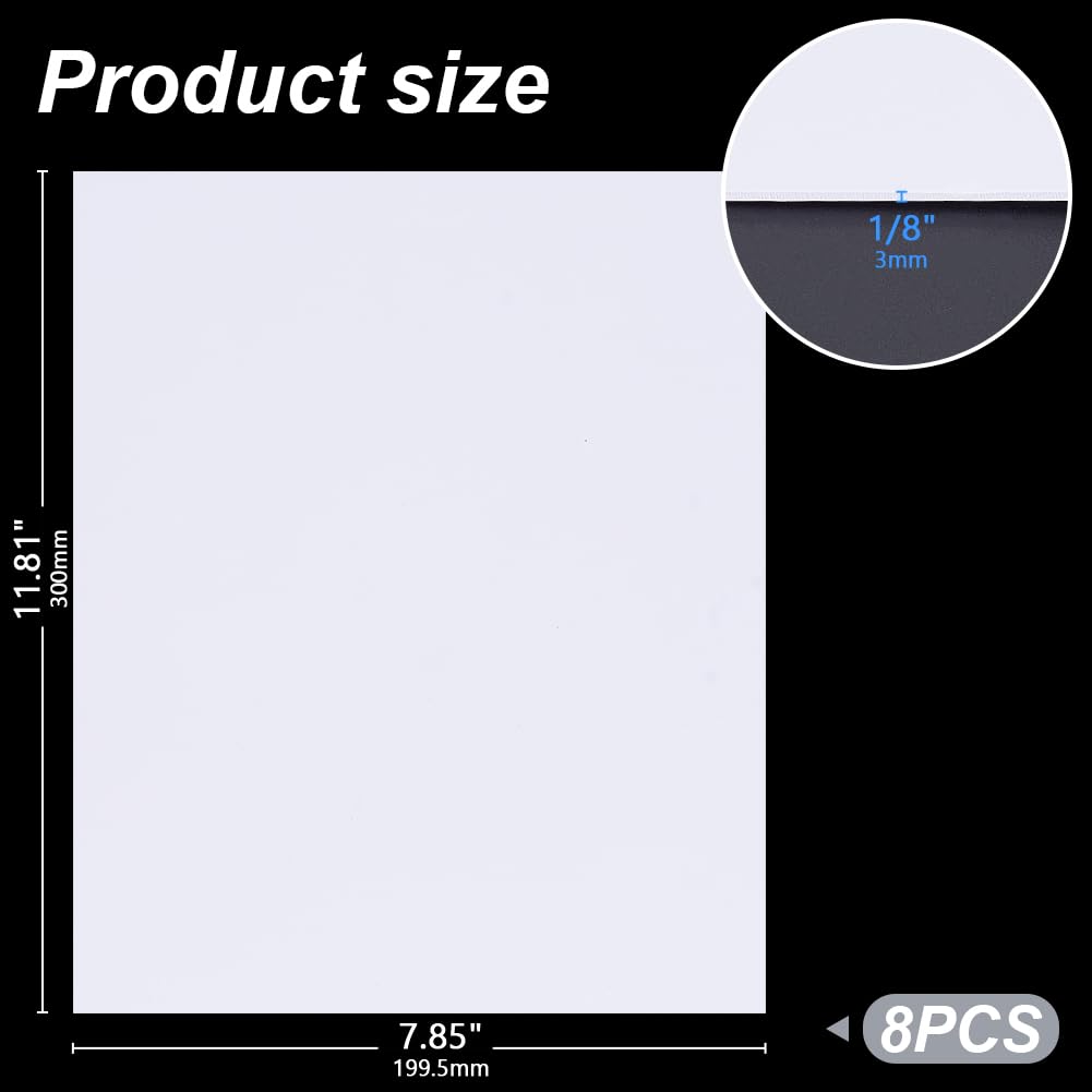 AHANDMAKER 8Pcs Expanded PVC Plastic Sheets, 11.81x7.85 Inch Rigid White PVC Foam Sheet, 3mm Thick Craft Foam Paper, PVC Board Sheets for Crafts and Arts, Presentations, Signboards, Outdoors Use