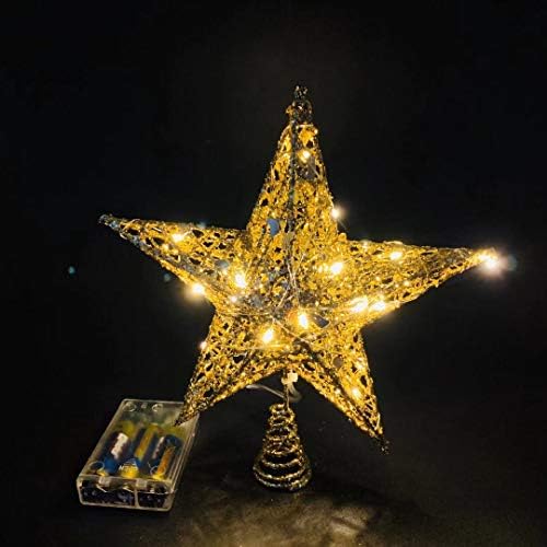 Emopeak 20 LED Christmas Tree Topper, 8 x 10 Inch Indoor Iron Art Star Treetop Light, Two Modes (Keep Light ON/Flash) (Gold, 8"/20CM)