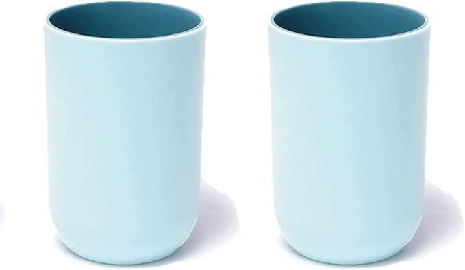 Unbreakable Reusable Drinking Cups Set of 2 Colors, Plastic Toothbrush Cup Tumblers 300 ml/10.5 oz, Dishwasher Safe (Light blue & Light blue)