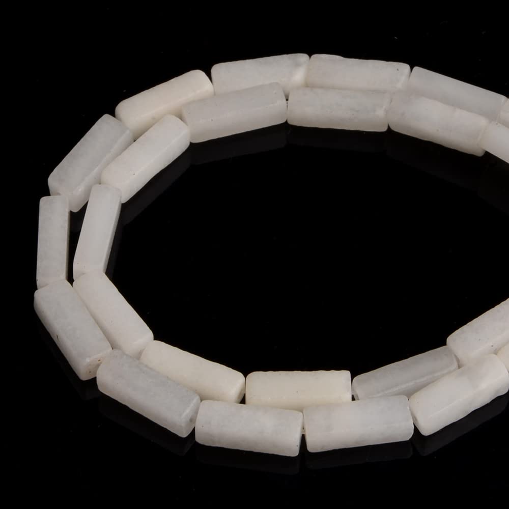 4x13mm Natural Stone White Jasper Rectangular Column Tube Cylinder Spacer Loose Beads Gemstone for DIY Bracelets Necklace Jewelry Making Strand 15 Inch (28-30pcs)