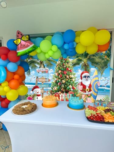July Christmas Backdrop Summer Beach Santa Claus Christmas Tree Photography Background 8x6FT Tropical Hawaiian Xmas Party Decorations Supplies Photo Props - size: 8x6FT: 96x72 inch