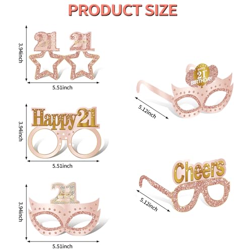 Guiruiy 24PCS 21st Birthday Paper Eyeglasses Decorations for Her, Pink Rose Gold Happy 21st Birthday Eyeglasses Gifts for Girls Women, Funny Finally 21 Year Old Birthday Glasses Party Supplies - style: Rose Gold 21st
