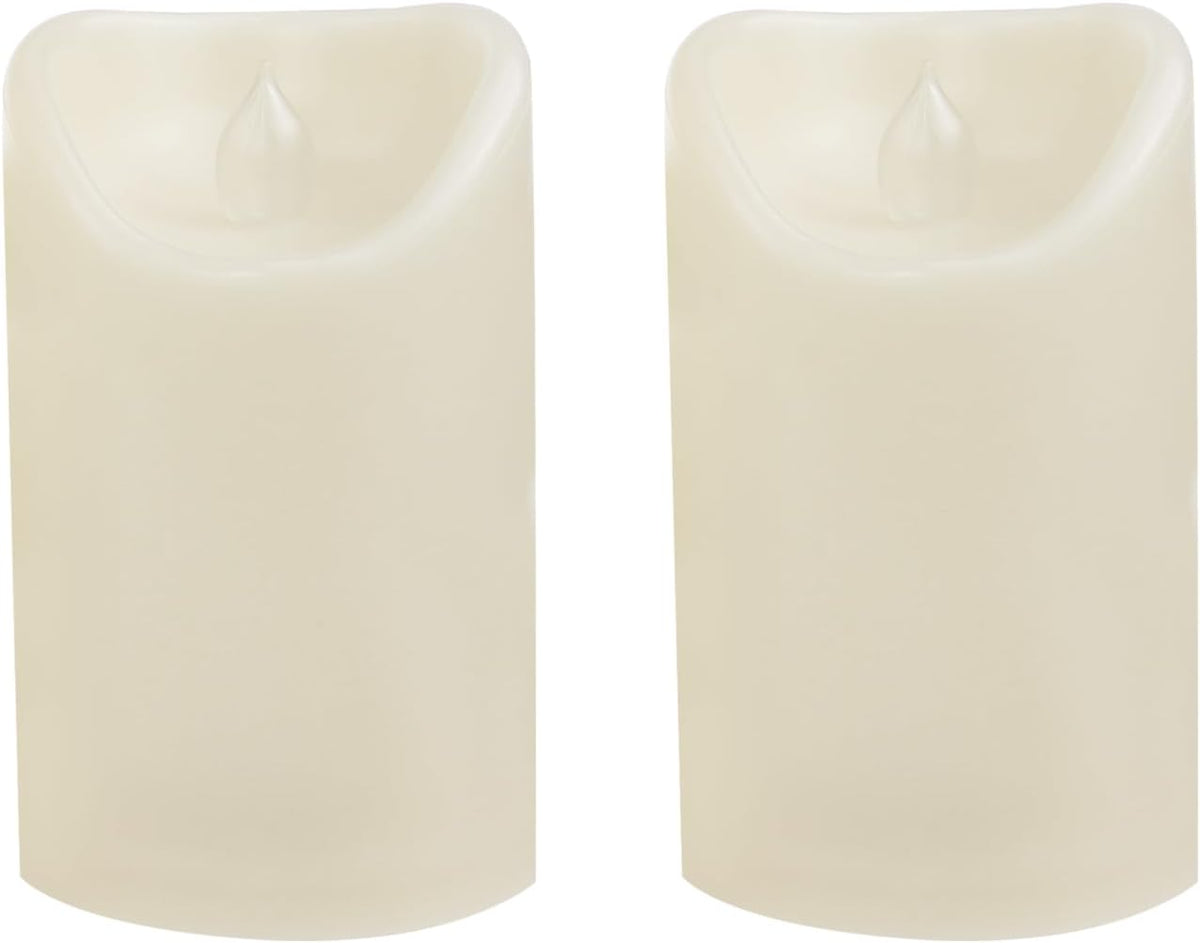 Waterproof Outdoor Battery Operated Flameless Candles with Auto Timer Flickering Plastic Resin Electric LED Pillar Lights for Lantern Patio Garden Wedding Party Decorations 3x5 Inches Ivory 2 Pack