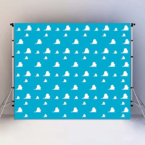 7X5FT Blue Toy Backdrops for Photography White Clouds Wall Paper Photo Backgrounds for Children Kids Birthday Themed Party Photo Booth Props RBJMYLU57 - size: polyester microfiber fabric-7x5ft