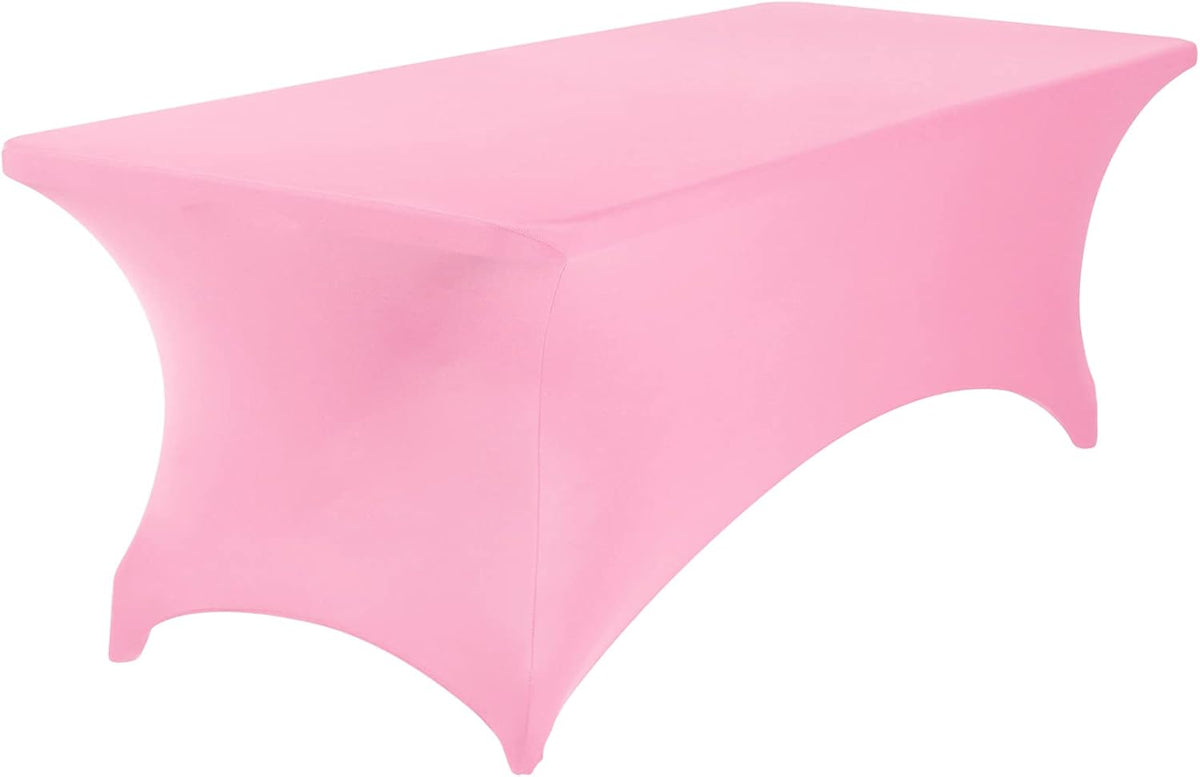 4Pack Spandex Waterproof Table Covers 8ft，Spandex 8ft Waterproof Table Cover for Party,Wedding, Banquet, and Events(Pink)