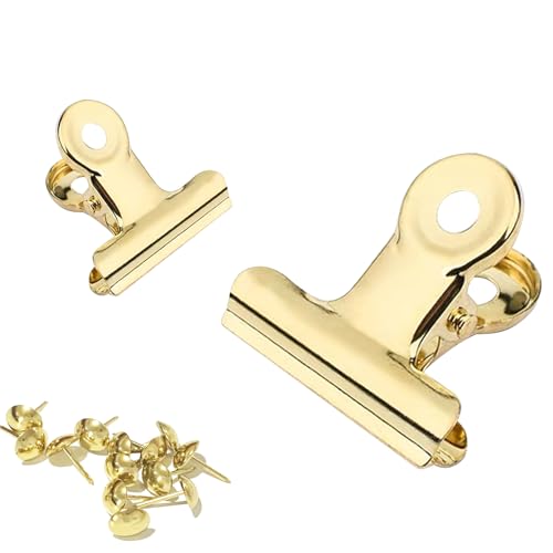 Bulldog Gold Clips with Hole - Strong Spring Metal Binder Clips, Small, 31 mm - color: Gold, size: 1.2 inch