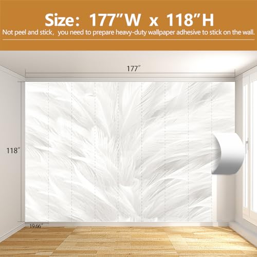Feather Wallpaper Mural Elegant Gray and White Mural Wallpaper for Living Room Bedroom （Not Peel and Stick） - color: Cybh-903, size: 177" x 118"