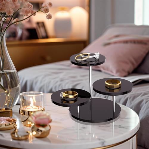 Round Acrylic Display Riser Stands, 3 Tier Jewelry Display Stands for Rings Earrings Mini Figurines 1 Pack(Black) - color: Black