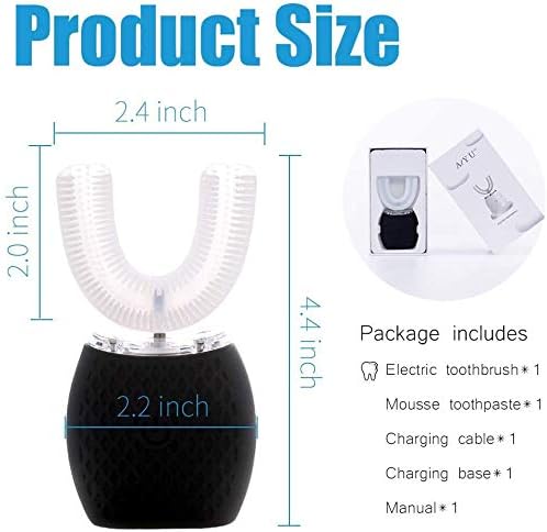 MAYBUY Automatic Ultrasonic Toothbrush Toothbrush for Adults 360°Electric Toothbrush 45'' Automatic Timer Wireless Charging Washable Travel Home Dual-use (Black, 1)
