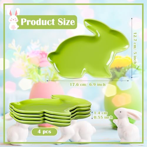 Jinei 4 Pcs Easter Bunny Shaped Plates Ceramic Serving Candy Dishes Rabbit Dinner Tray Salad Dessert Appetizer Plates Dinnerware for Easter Party Spring Garden Tea Party Supplies(Green) - color: Green