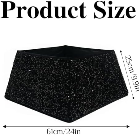 XmasExp Christmas Tree Collar, 24 inch Sequin Halloween Tree Skirt Stand Base Cover for Home Decor, Medium Size 4 Piece Black