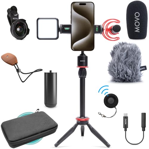 Movo iVlog1-IP Vlogging Kit for iPhone 15/16/17 and up - USB-C Compatible YouTube Starter Kit - with Shotgun Microphone, Mini Tripod, LED Light, Wide-Angle Lens, USB C Adapter, VXR10-PRO - size: USB-C